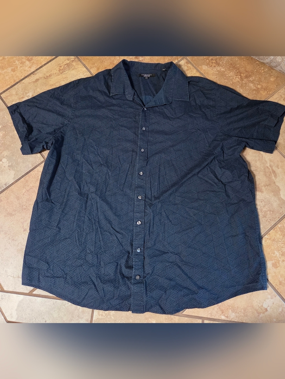 Van Heusen Navy Geometric Short-Sleeve Button-Up Shirt